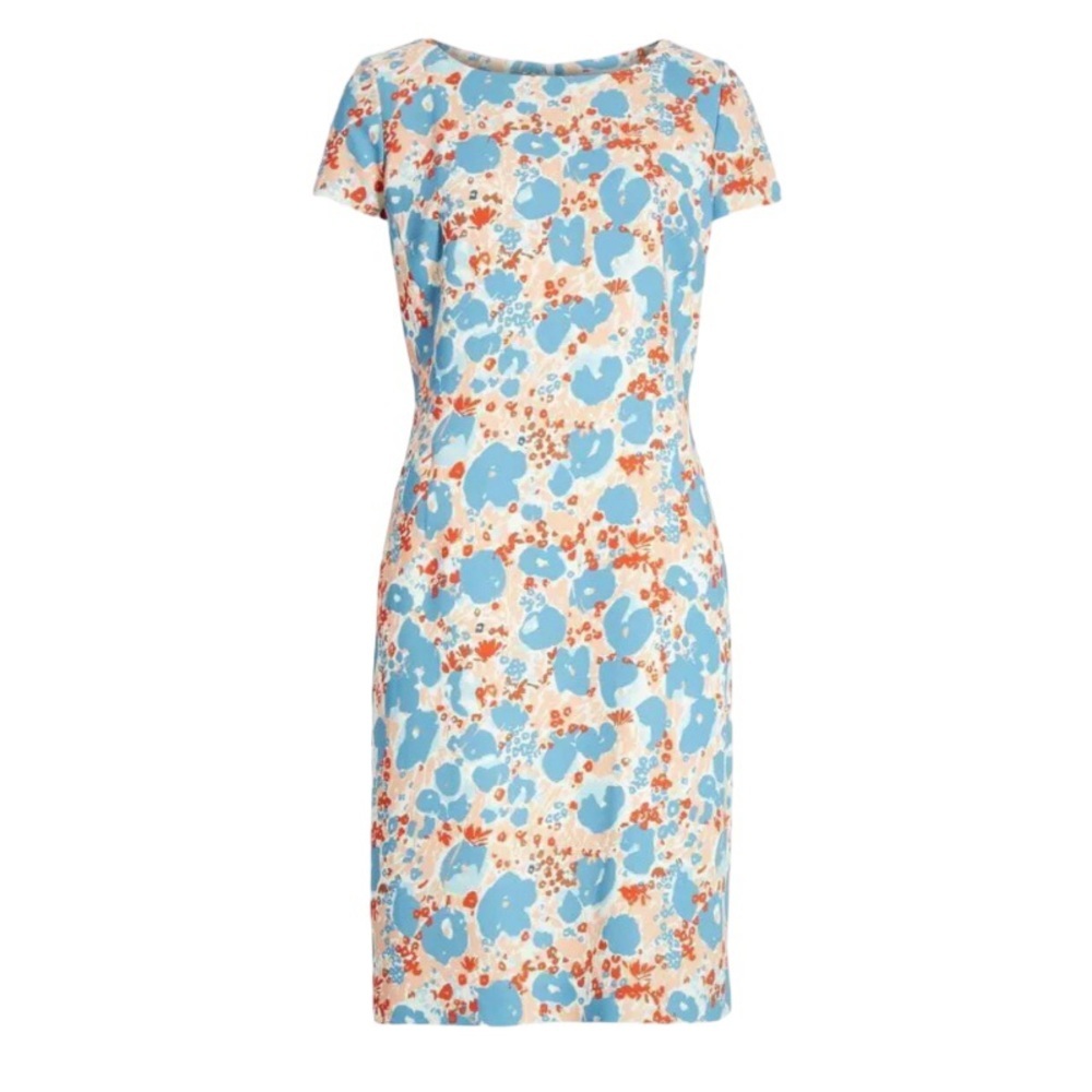 $585 US 14 Hugo Boss Donisa  Sheath Dress Stretch Woven Multicolor Viscose Lined